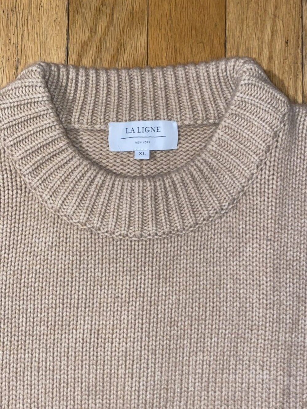 La Ligne Solid Marin Sweater Tan Melange Beige Chunky Wool Cashmere XL X-Large